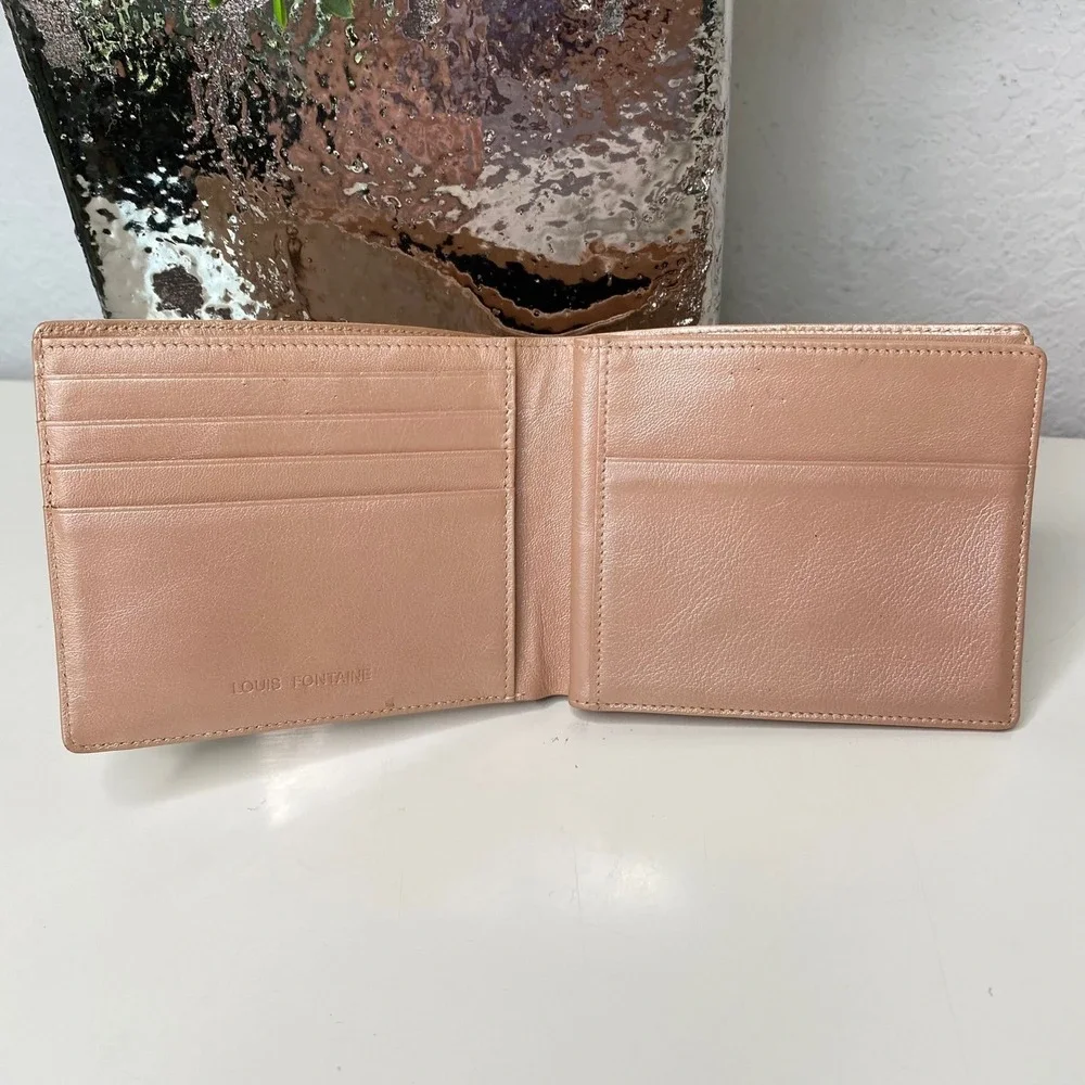Vintage Louis Fontaine Leather Wallet Braided Accent Pale‎ Pink Fold Over